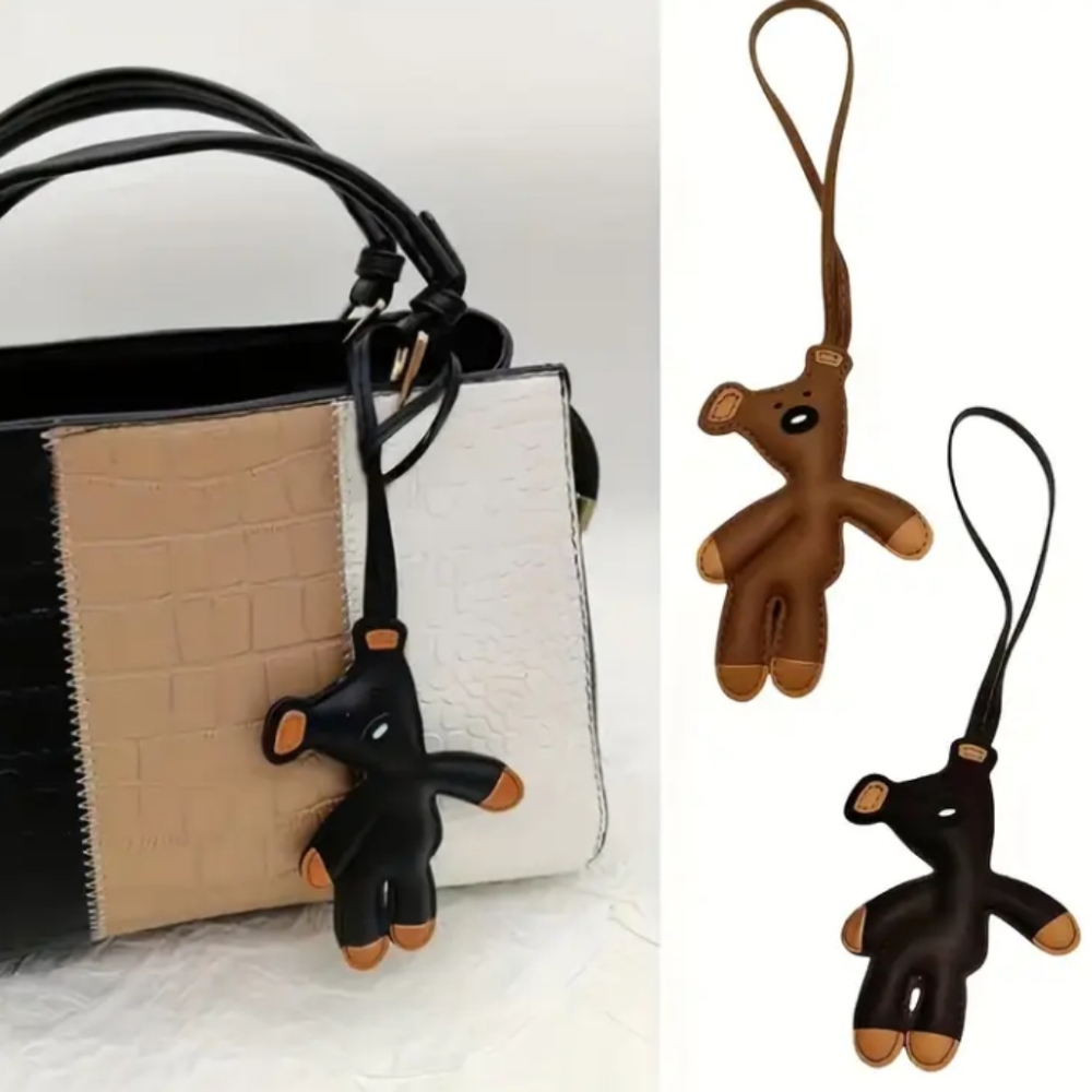 Teddy Bear Shaped Faux Leather Keychain Bag Charm 🧸 - Picture 2 of 10